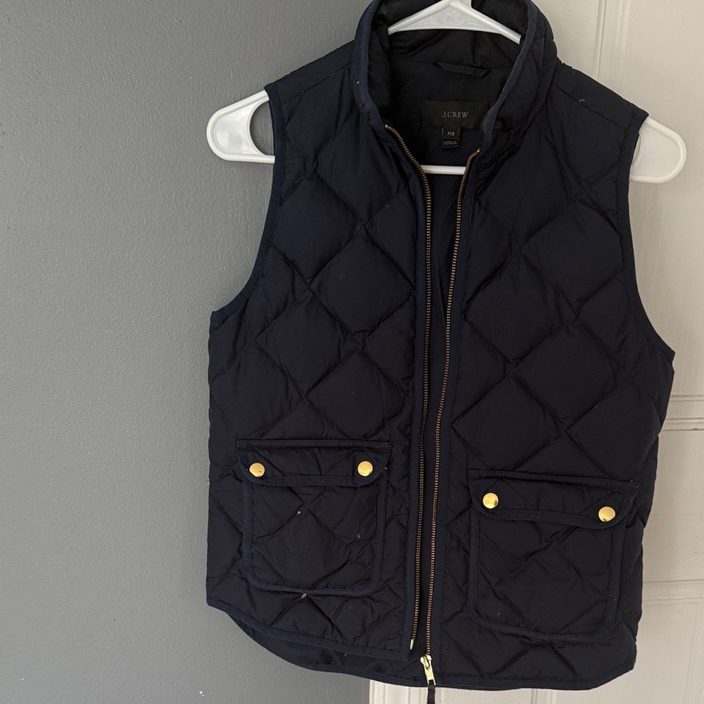 J.Crew Navy Quilted Vest with Gold Buttons